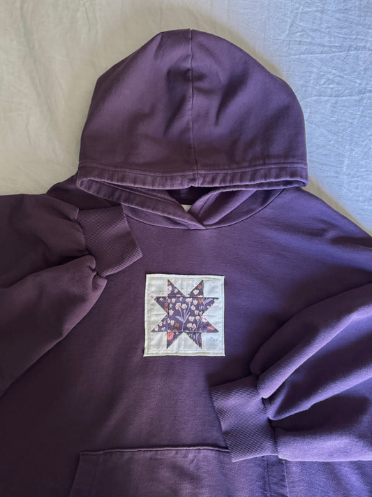 🪡⭐️💜 Up-cycled Quilt Block Hoodie 💜⭐️🪡